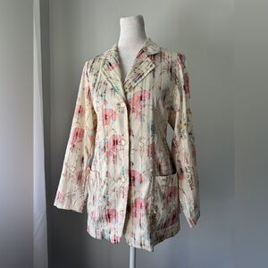 Vintage ‘80s Clover High Class Ivory Floral Print Collared Lightweight Jacket